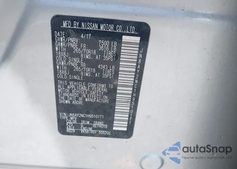 2017 Nissan Armada Sv z USA, uszkodzony, nr VIN JN8AY2NC1H9510171